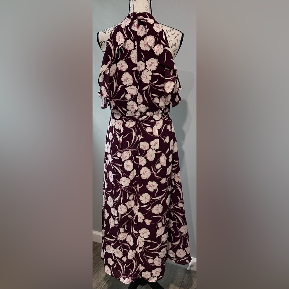 🌸 LC Lauren Conrad Runway Burgundy Floral Chiffon Ruffled Halter🌸 - Picture 4 of 10